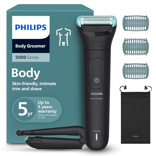 Philips Body Groomer BG5480/15 | Trim & shave body hair & balls | 100% showerproof | Skin-friendly | Back attachment for hard-to-reach areas | 2/3/5 mm combs | 100 min cordless