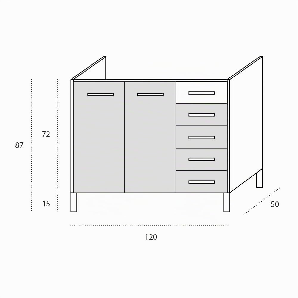 REDÒKASA Sotto lavello per cucina componibile da 120 cm con due ante e 4 cassetti (+1 estetico) linea MAKA, realizzata in legno 100% MADE IN ITALY (Con lavello Vasche a Sinistra, Noce)