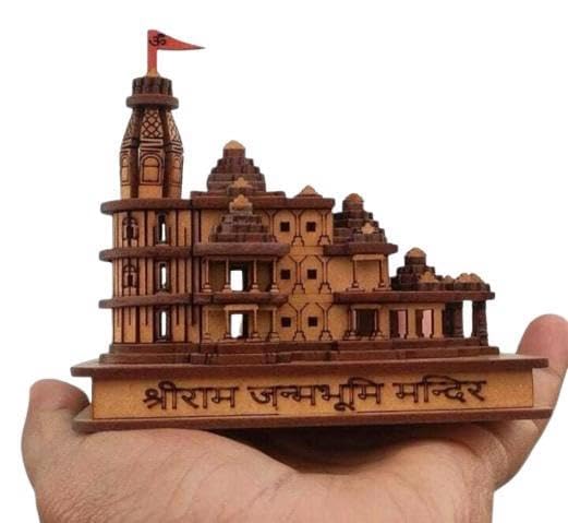 HaridwarDivine Handmade Wooden Shri Ram Janam Bhumi Mandir Idol 12 X 6 X 12 Cm
