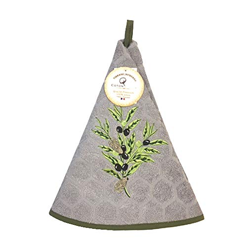 Essuie main rond en éponge Tissage Jacquard olive cigale gris Qualité Premium