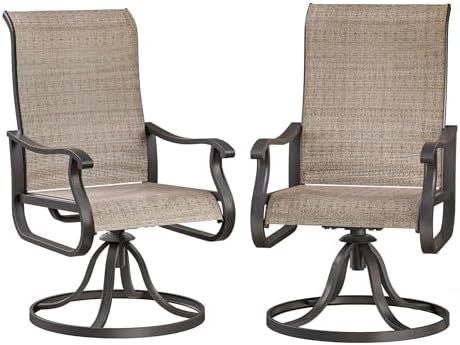 VONZOY Patio Swivel Chairs Set of 2, Outdoor Dining Chairs with High Back, All-Weather Swivel Rocker Chair for Lawn, Porch or Garden (Brown)