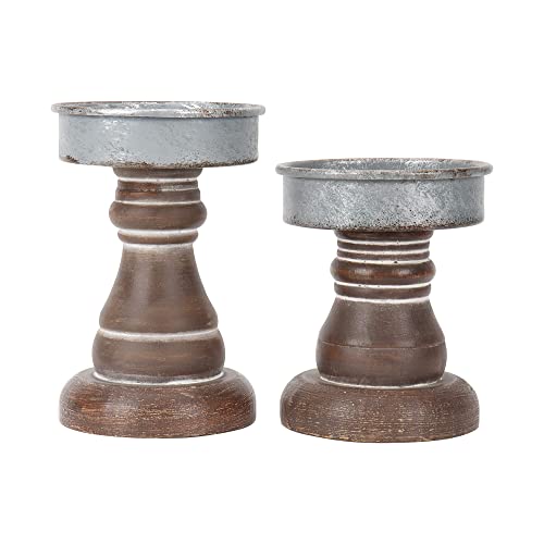 GenMous&Co. Decorative Candle Holders Pedestal Rustic Wood for Pillar Candle