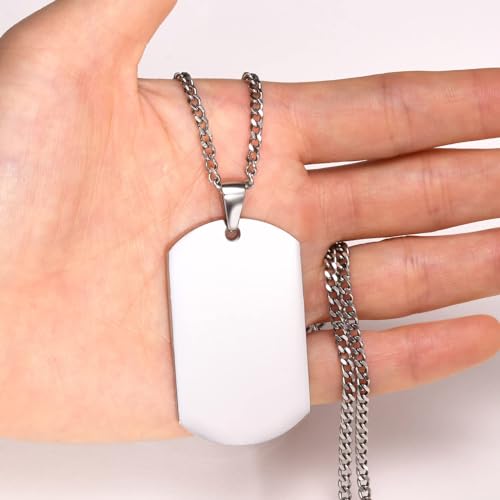 CZNBZIU CZN Personalisierte Kette Mit Gravur Edelstahl Mit Anhänger Dog Tag Erkennungsmarke In Silber - Personalisierte Halskette Für Männer Und Frauen - Personalisierter Schmuck Damen Herren