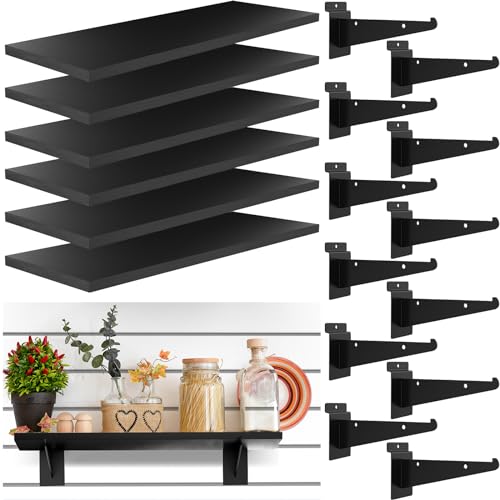 6 Pack Wooden Slatwall Shelves with Metal Brackets