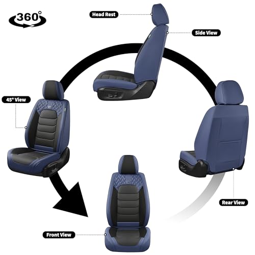 Image of FLORICH Car Seat Covers Full Set, Leather Seat Cover, Front and Rear Seat Covers 5 Seats, Waterproof Car Seat Cushion Protector Accessories for Sedan SUV Pick-up Truck (Blue&Black, Full Set)