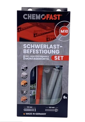 Schwerlast-Befestigungsset mit Ankerstange M 10, Befestigungssystem für den Innen und Aussenbereich, multifunktionales Set für Schwerlasten in Beton und Mauerwerk inkl. 300ml Injektionsmörtel VECO