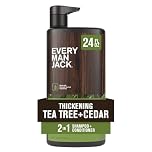 Every Man Jack 2-in-1 Tea Tree + Cedar Shampoo + Conditioner - Thicken, Cleanse, and Hydrate Hair with Coconut, Aloe, Tea Tree Oil - Naturally Derived and No Harmful Chemicals - 710 mL - 1 Bottle