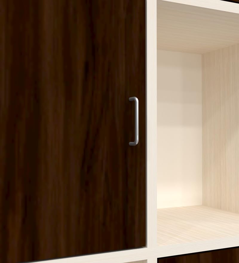 Image of SPECIALITY PANELS 8 Cube Bookshelf with Shutters, White and Brown, 176x73x35 cm, 4 Open and 4 Closed Shelves, Carpenter Assembly Provided