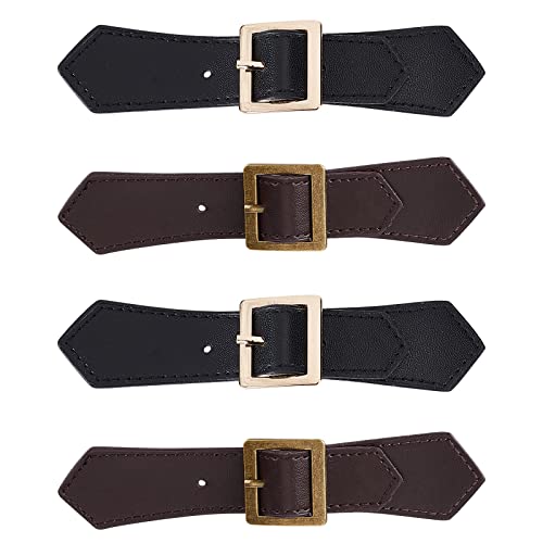 Fingerinspire 4 Sets Leather Sew-On Toggles Closures Black & Brown Pu Leather Snap Toggle Sew On Duffle Jacket Buckle Metal Leather Clasp Fasteners Replacement Snap Toggle For Coat Jacket Diy Craft #TOP5
