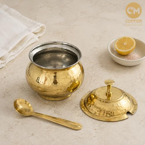 Image of Copper-Master Pure Brass Hammered Ghee Pot with Kalai Tin Lining (300 ml)
