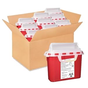 Dealmed Sharps Container, 5.4 Quart Rotor Lid, Made in The USA, Red (Case of 20)