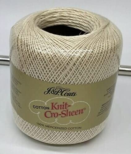 J&P Coats, Knit-Cro-Sheen, 100% Mercerized Cotton, Color Ecru
