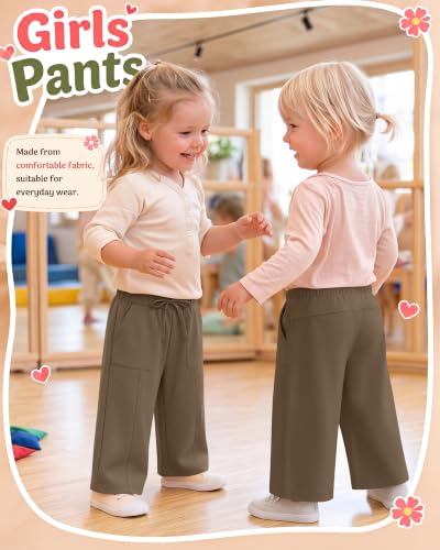 Image of Toddler Girls Wide Leg Pants | Baby Girls Sweatpants, Baggy Drawstring Pants with Pockets, Open Bottom Joggers, Back to School Trousers, for Kids 18M-5T