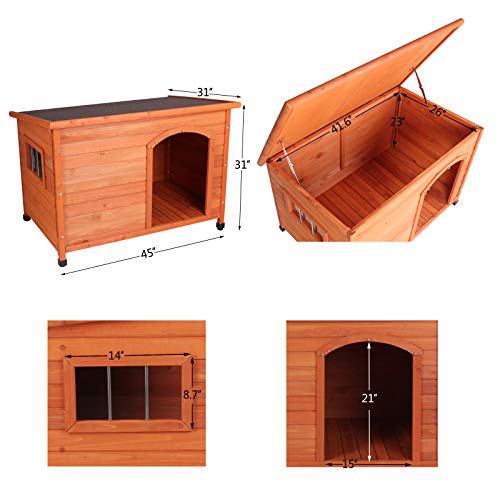 ROCKEVER Wooden Dog Houses for Large Dogs Outside, Large Dog House Outdoors Weatherproof with Door Insulated Autumn Blonde