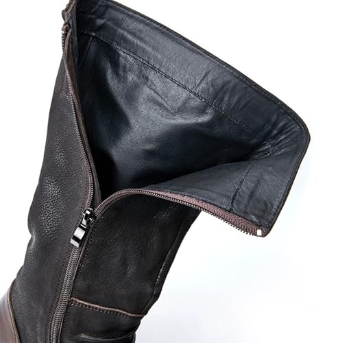 Mens Knee High Knight Boots Splicing Suede Leather Biker Riding Boots Side Zipper Motorcycle Combat Boots Round Toe Waterproof Mid Calf Boots Cowboy Boots Chunky Heel Knee High Boots For Men2