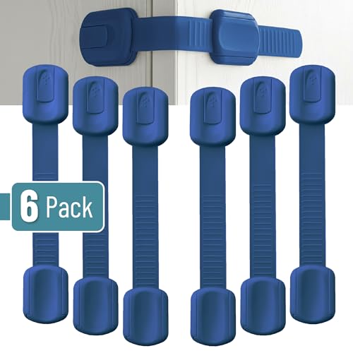 Image of Bate- Child Safety Strap Locks, 6 Pack, Dark Blue, Baby Locks for Cabinets, Drawers, Kitchen, Toilet, Furniture, Fridge, Multi-Purpose, Easy Install with Quick 3M Adhesive for Childproofing