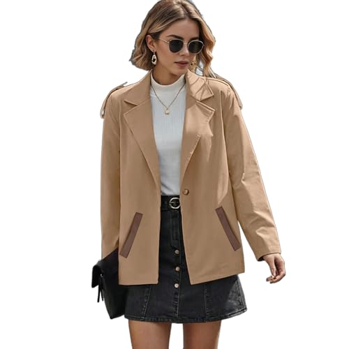 Women's Cropped Trench Coat Notch Lapel Long Sleeve Blazer Casual Short Jacket Fall Fashion Outerwear with Pockets
