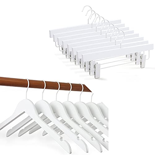 Topia Hanger White Series - Deluxe Wooden Pants Hangers Premium Wood Skirt Hangers 20-Pack & Premium Wood Bridal Dress Shirt Hangers 10 Pack #TOP10