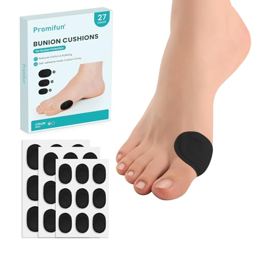 Image of Promifun Bunion Pads to Wear with Shoes - Moleskin Protect Feet for Men and Women - Water-Resistant Self-Stick Adhesive - 27 ct Bunion Cushion (Black)