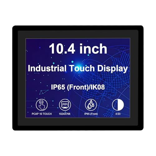 Image of VSDISPLAY 10.4'' 1024x768 Industrial Touch Monitor IP65 Front Waterproof | Embedded LCD Display, 4:3 Aspect Ratio,10-Point Capacitive Touch, with H /D VGA Interface for Industrial Outdoor Kiosk Use