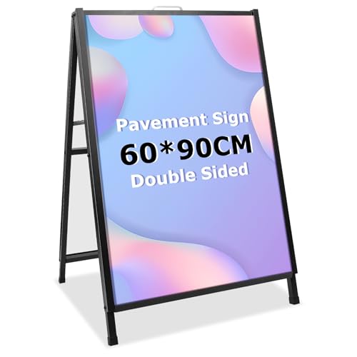 PATIKIL Regolabile Poster Cartello Stand, Cartello Supporto Stand con Base A4 Cornice Pavimento In piedi Display Stand 23.6-37.4 Asta, Nero Giallo