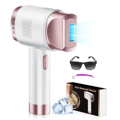 21J Depiladora Laser con Función de Refrigeración, 600NM-1200NM Onda de Luz Roja, Pantalla táctil LCD, 3 en 1 Depiladora Luz Pulsada con 9 Niveles de Energía para Bikini, Axilas, Cara, Cuerpo Oro Rosa