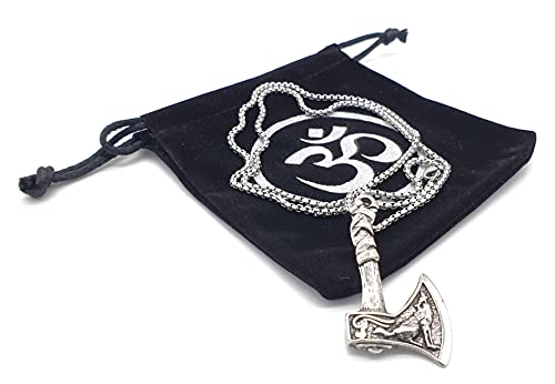 Foto von AB Viking Crafts Vikings Edelstahl Anhänger Wikinger Axt Motiv Wolf mit Edelstahl Halskette im Schmuckbeutel