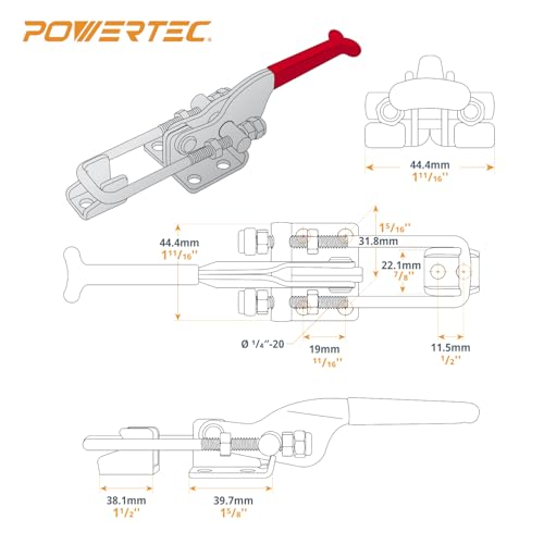 Image of POWERTEC 4PK Toggle Clamp Set, 375 lbs & 700 lbs Holding Capacity, J Hook and Self-Lock U-Bolt Adjustable Latch for Smoker, Tool Box, Woodworking Jigs and Fixtures, Cabinet, Lids, Door, Truck (20345)