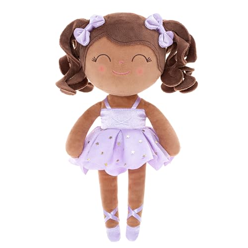 Image of Gloveleya Baby Dolls Soft Snuggly Curly Hair Ballerina Doll First Baby Girl Gifts Plush Tanned Ballet Doll with Lace Mesh Dress Purple 14inches Ballerina Series