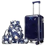 Somago Juego de 4 piezas de equipaje para niños y niñas con mochila giratoria de 45.7 cm rígida de policarbonato con cerradura TSA, Marina azul marino, 4-Piece Set(BP/18inch), Equipaje de mano con