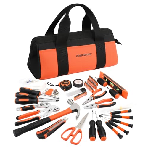 COMOWARE 218 Pcs Tool Set Basic Tool Kit for Home Socket Set Combination Wrench Screwdriver Bit Set Rv Tool Set with Storage Tool Bag Orange Gift for Dad