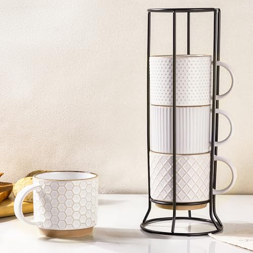 GBhome 12oz Stackable Ceramic Coffee Mugs Set of 4