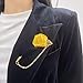 Fashion Men Rose Flower Lapel Stick Brooch Pin Satin Tassel Chain Dangling Handmade Boutonniere Pins for Suit Collar Men’s Wedding Groom Groomsman Floral Tuxedo Corsage Accessory Husband Father (Yellow)