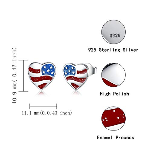Usa Flag Dangle Earrings For Women: 925 Sterling Silver American Patriotic Red White And Blue Star Drop Earrings America Independence Day 4Th Of July Patriotic Jewelry Gifts For Teens Girls (Heart Flag Stud Earrings) #TOP5