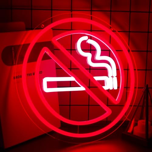 Image of No Smoking Signs for Business No Smoking Warning Neon Lights Wall Decor for Home, Office, House, Restauran, Indoor-12.2 x 12.2IN-USB Powered-Acrylic