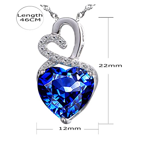 The Diamond Deal Lab-Created Blue Sapphire Gemstone September Birthstone Heart And Diamond Accent Pendant Necklace Charm In 10K White Gold #TOP1
