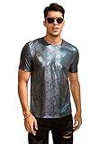 OYOANGLE Men's Crocodile Print Top Short Sleeve Metallic Party Tee Shirt Grey M