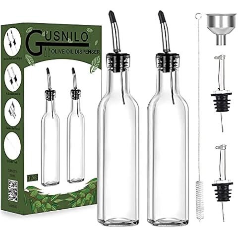 Gusnilo 8 oz Olive Oil Dispenser Olive Oil Dispenser Bottle Syrup Dispenser Oil and Vinegar Dispenser Set Oil Bottles for Kitchen 250ml with Pour Spouts and Funnel 2PCS Cover