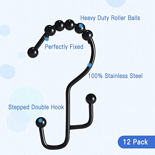 Sutine Shower Curtain Rings, Stainless Steel Double Glide Shower Curtain Hooks, Rust-Resistant Metal Shower Curtain Rings, Black Shower Curtain Hooks For Shower Curtains & Liners, 12Pcs #TOP1
