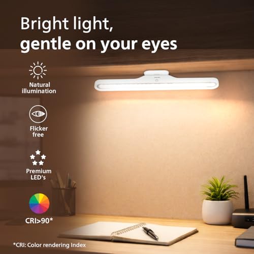 Image of Philips 5W Lynor White Rechargeable LED Desk Light | 3-in-1 Study, Cabinet & Emergency Light | EyeComfort Technology | Adjustable Design | Energy Efficient LED for Study and Cabinet | Pack of 1