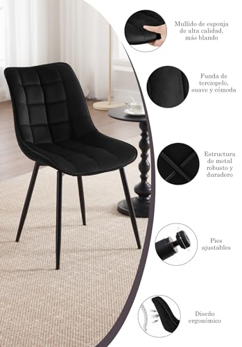 Miniatura 6 de Woltu Pack De 4 Sillas De Comedor Asiento De Terciopelo Silla Diseño Silla Tapizada Estructura Metálica Sillón Con Respaldo Silla De Cocina Negro Bh142sz-4