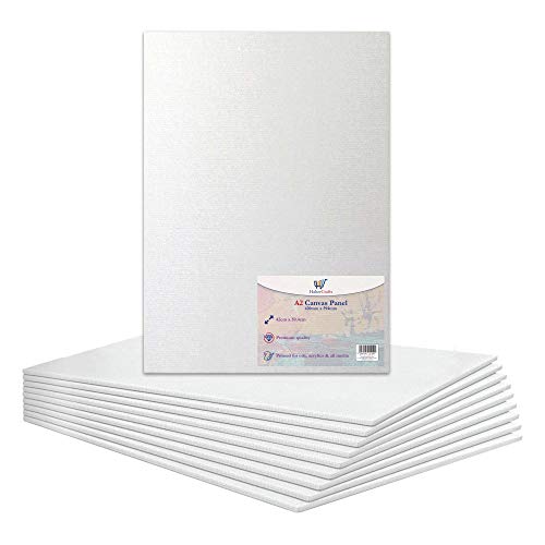 Panel de lienzo A2 estirado en blanco para artistas, 100% algodón, para pintura al óleo, pintura acrílica, medios mixtos, sin ácidos, lienzos blancos para pintura artística (tamaño A2, 420 x 594 mm,