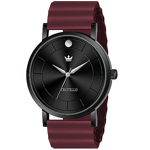 Image of CRESTELLO Silicone Strap Analog Wrist Watch for Men (Black /Blue /Grey /Green /Orange /Wine Red Strap)