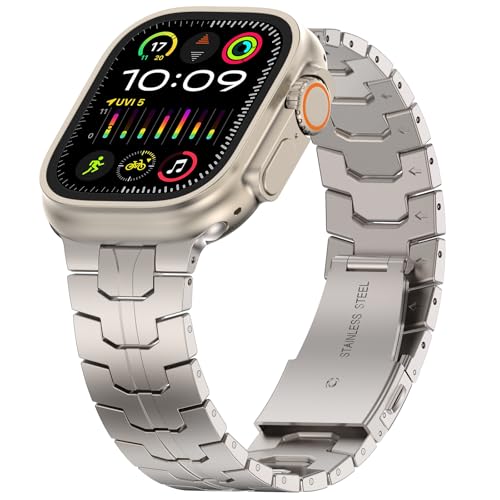 Image of MioHHR Titanium Band Compatible with Apple Watch 49mm 46mm 45mm 44mm 42mm(Series 3 /2 /1), Titanium Band with Scratch-Resistant Coating for iWatch Series 11 10 9 8 7 6 5 4 SE3 /2 /1 Ultra3 /2 /1, Frosted Silver