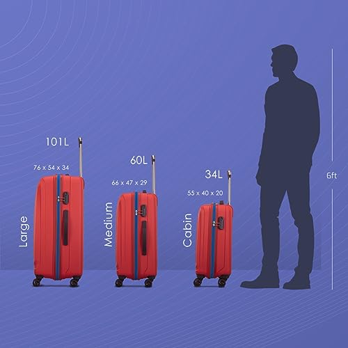 Image of VIP Corsa Ultra Strong Polypropylene Hardsided Carry-On Luggagespinner Dual Wheels with Ergonomic Grip Handle Set of 3 (55Cm+66Cm+76Cm) Red, Small, Medium, Large