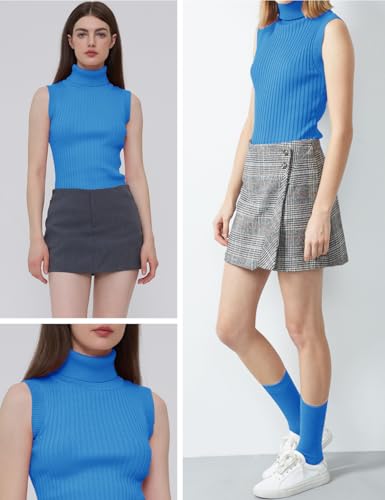 Image of v28 Women Sleeveless High Neck Turtleneck Stretchable Knit Sweater Top