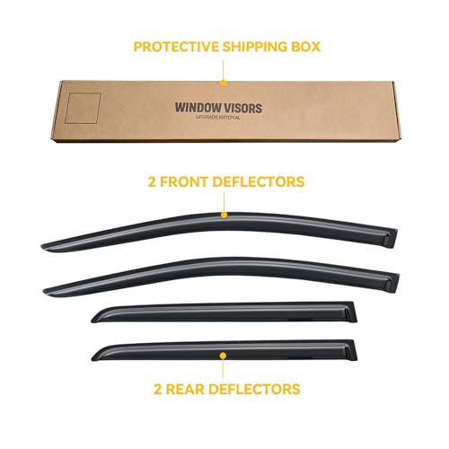 Image of Rain Guards Window Visor for 2009-2020 Dodge Journey Out-Channel | Shields Vent Deflector Shade Wind Dark Smoke 2010 2011 2012 2013 2014 2015 2016 2017 2018 2019, Tape-On Outside-Mount, 4PCS