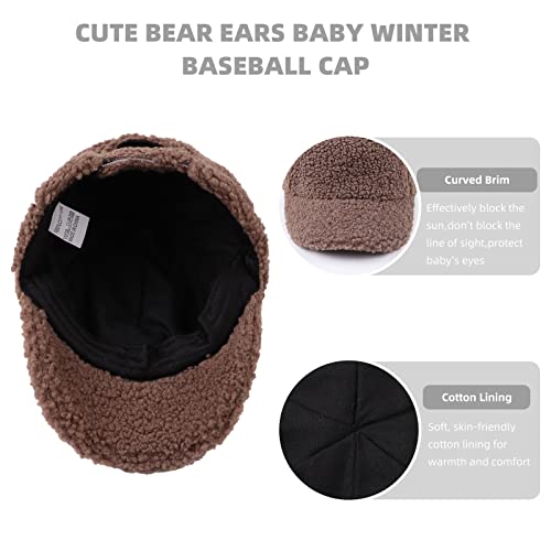 Winter Fleece Baseball Cap for Baby Girls Warm Toddler Boys Hat Cute Bear Ears Kids Baseball Hats4
