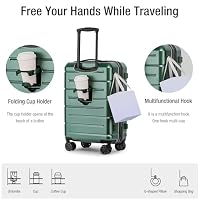 KYME Carry On Luggage 22x14x9 Airline Approved Hardshell Carry On Suitcases with Wheels Travel Rolling 20 Inch Luggage with Cup Holder for Men Women,Carry-on Green — image 2