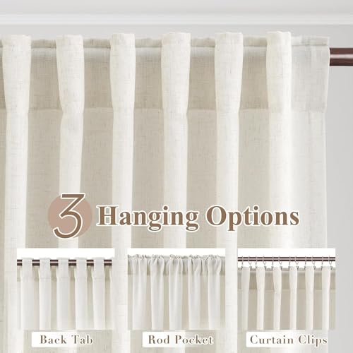 Image of Joywell Extra Long Linen Curtains 100 Inches for Living Room Beige White